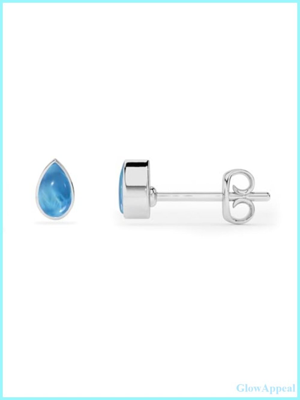 Natural Larimar Bezel Set Stud Earrings Sterling Silver Gemstone Gift
